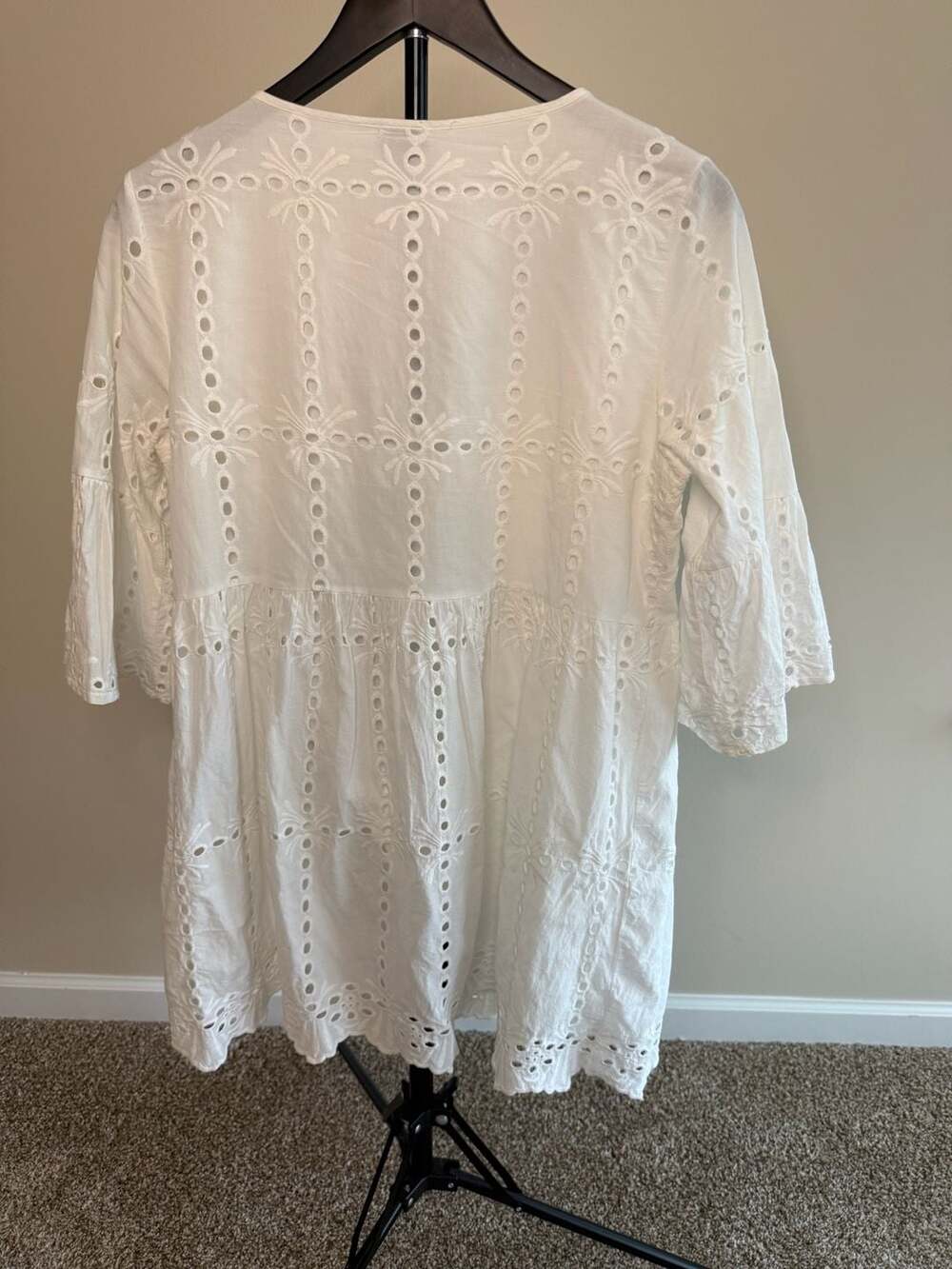 CAL STYLE White Eyelet Embroidered Tiered Mini Dress - Picture 2 of 7